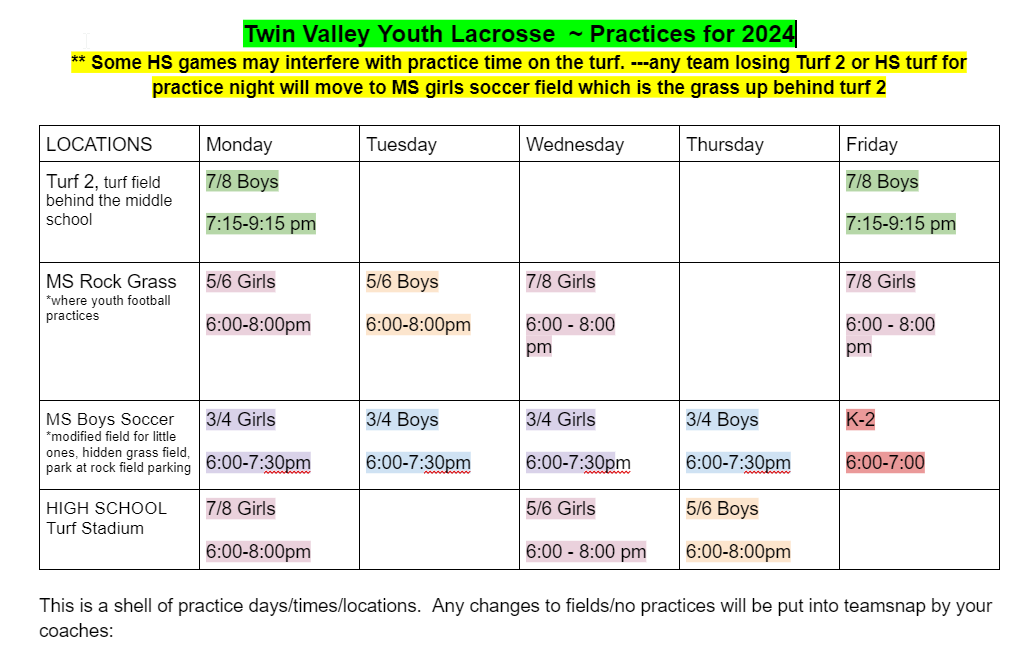 Schedules – Twin Valley Lacrosse